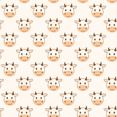 Cute cow face seamless pattern background illustration