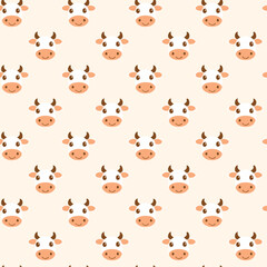 Cute cow face seamless pattern background vector