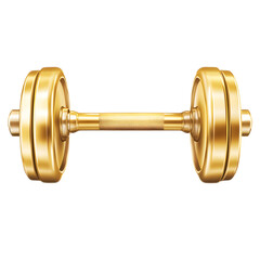 Golden barbell icon isolated on white background