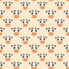 Cute cow face seamless pattern background vector
