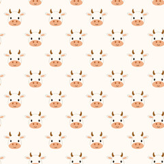 Cute cow face seamless pattern background