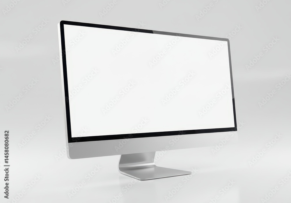 Poster modern silver desktop computer mockup wide screen display blank empty clean office gadget device