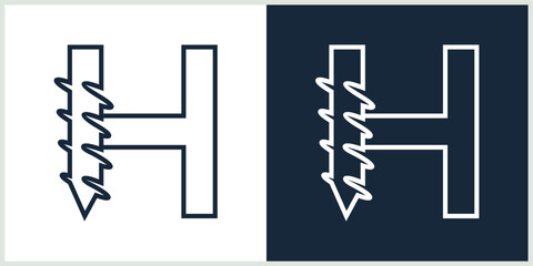 initial letter H drill logo line art