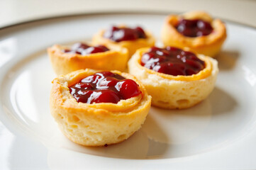 White plate with pastries on it.