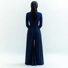 Naklejka premium Navy Blue Wide-Leg Pants Outfit - Back View