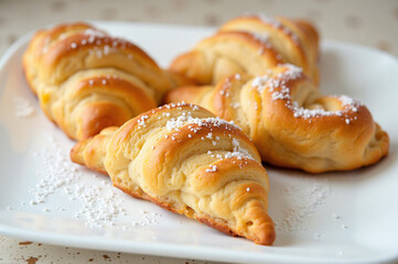 Freshly baked pastries on white