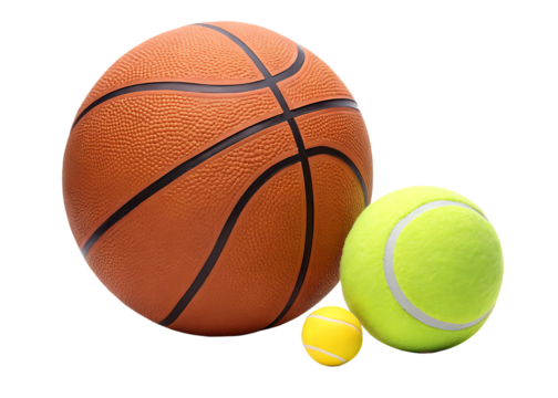 basketball and tennis ball isolated on white background, PNG