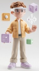 3 d illustration of virtual reality interaction with floating geometric shapes