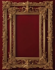 Intricate gold scroll frame on deep crimson velvet  ,  vintage,  velvet background
