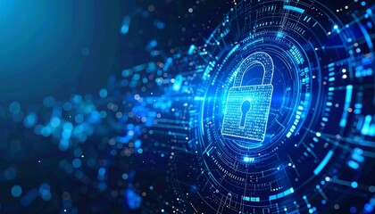 A digital padlock surrounded by glowing circuits symbolizes cybersecurity and data protection.