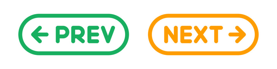Previous and Next navigation buttons. Prev, next icons. Vector illustration.