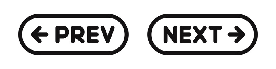 Previous and Next navigation buttons. Prev, next icons. Vector illustration.