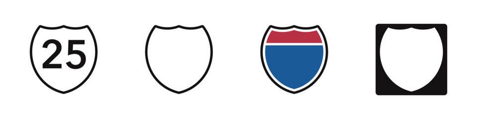 US Route signs set. Interstate route sign collection. Vector illustration.
