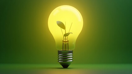 Eco-friendly light bulb with plant, 3D glowing core