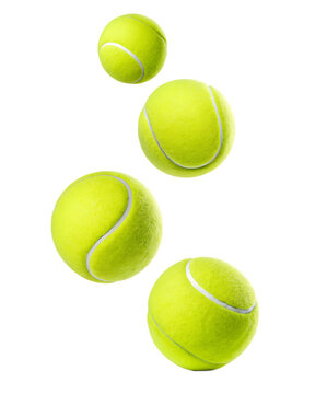 flying tennis ball set isolated on white background, PNG