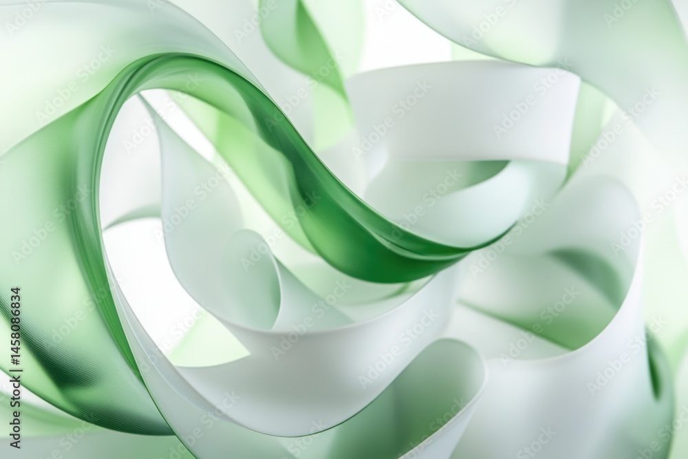 Aufkleber moving shapes in green and white create a flowing abstract composition in a serene setting, green an