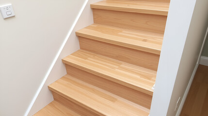 Modern wooden staircase with stair nosing strip.