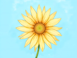 Obraz premium Watercolor bright yellow sunflower with blue sky background, representing summer, growth, and optimism. Generative AI
