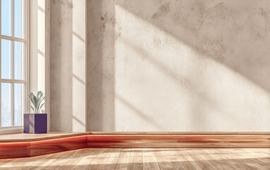 Bright interior with sunlight streaming through the windows in a modern room