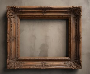 Worn wooden frame, rustic texture, ornate carvings, aged patina, rustic, woodtexture, ornate