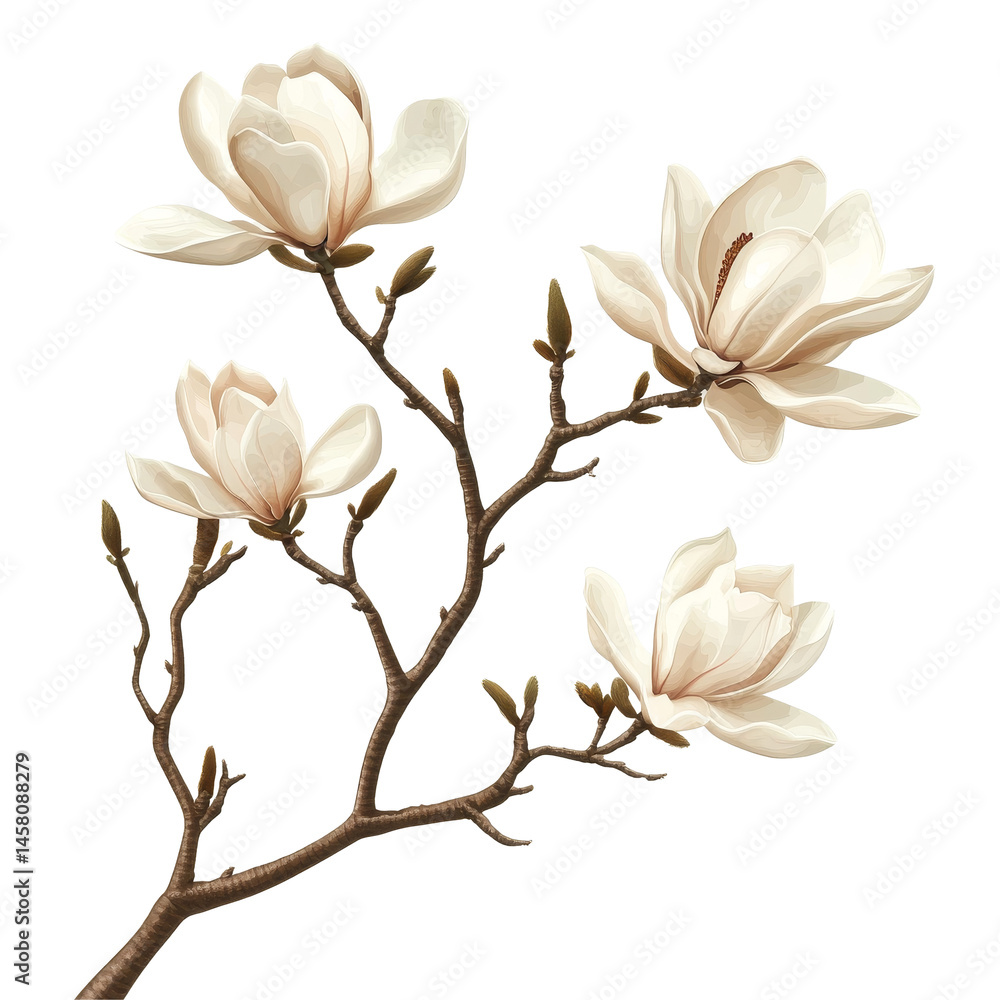 Aufkleber delicate branch of transparent magnolia flowers captured on a clean transparent background, branch o