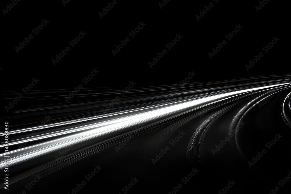 Poster light trails create dynamic patterns on a dark background during a nighttime drive on a quiet road, 