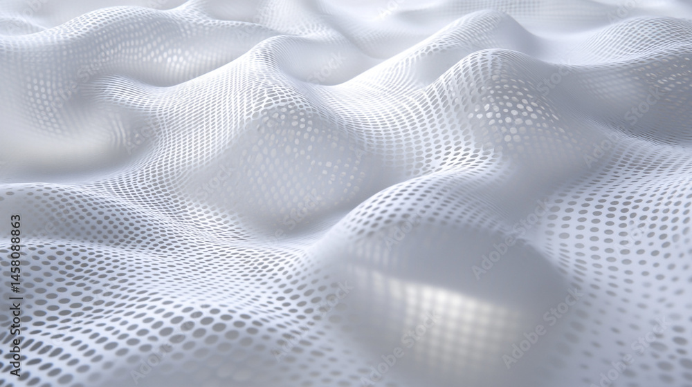 Poster abstract scene with flowing wave-like patterns in soft shades of white and light gray, the surface a