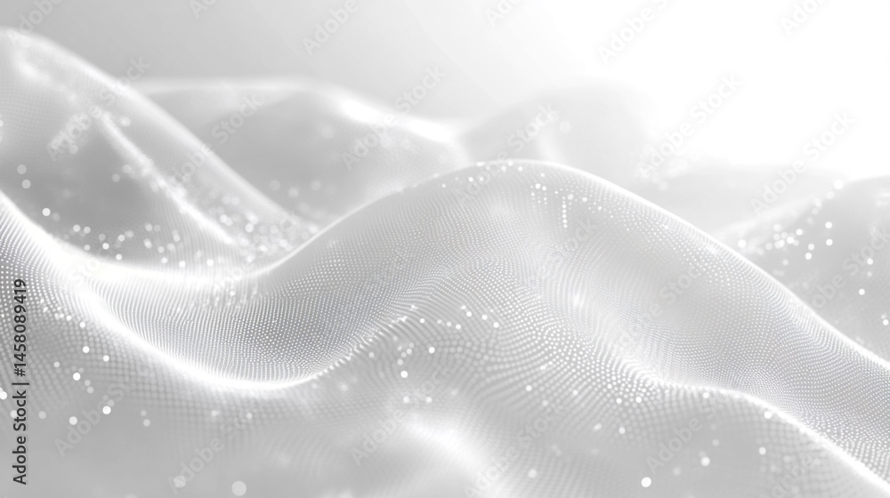 Poster abstract scene with flowing wave-like patterns in soft shades of white and light gray, the surface a