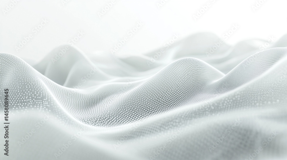 Poster abstract scene with flowing wave-like patterns in soft shades of white and light gray, the surface a