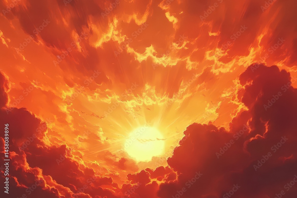 Poster captivating red sunset sky with dynamic timelapse clouds creating a breathtaking view, red sunset, s