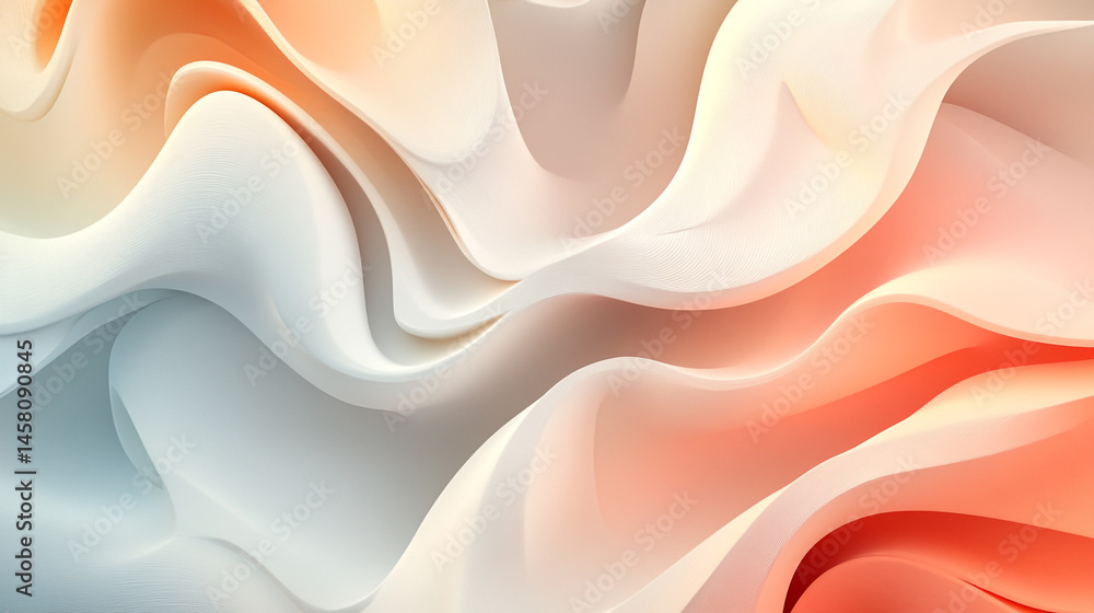 Poster abstract pastel waves soft pink, peach, off-white and lavender background texture, intricate 3d back