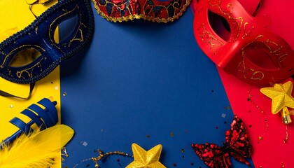 A luxurious and mysterious night masquerade concept unfolds with rich visual drama and elegance, framing an empty central space ideal for text or invitation details.