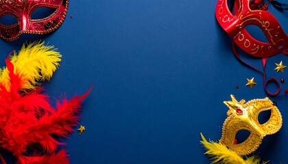 A luxurious and mysterious night masquerade concept unfolds with rich visual drama and elegance, framing an empty central space ideal for text or invitation details.