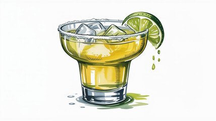 Tommy's Margarita cocktail with lime wheel and ice cubes in a clear lowball glass