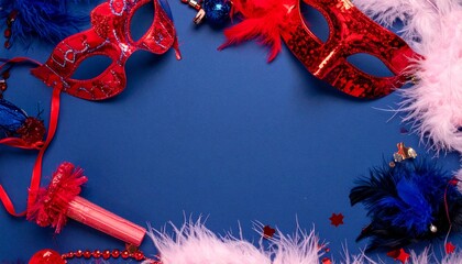 A luxurious and mysterious night masquerade concept unfolds with rich visual drama and elegance, framing an empty central space ideal for text or invitation details.