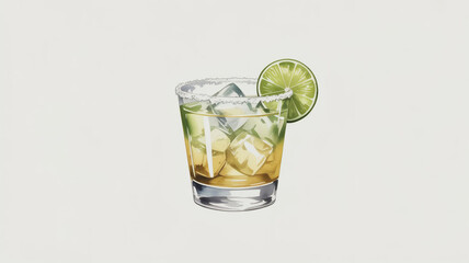 Tommy's Margarita cocktail with lime wheel and ice cubes in a clear lowball glass