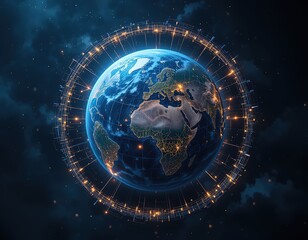 Obraz premium Digital Earth with Global Network Connectivity