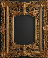 Obraz premium Ornate gold filigree scroll frame with vintage floral details , scroll, photography