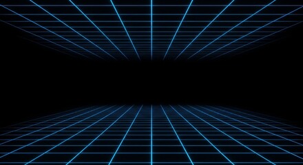 Abstract blue technology design featuring a futuristic 3D tunnel with light lines in a matrix pattern