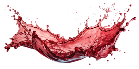 Red splashes in the air. Liquid looks like juice, red wine or blood on an isolated white background