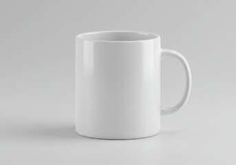 Fototapeta premium Plain white ceramic mug on a neutral background for branding mockups and design templates
