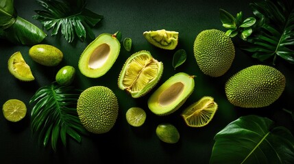 Jackfruit highlighted for unique skin texture with natural green tones from leaves