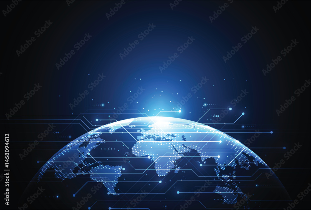 Poster abstract global network connection on technology background. world map point and line composition co