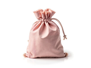 Soft pink drawstring sack isolated on white background. Great for packaging, fantasy games, or kids&rsquo; illustrations. Generative AI
