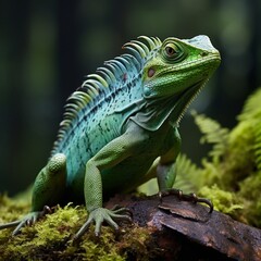Obraz premium Green Plumed Basilisk Lizard Basiliscus plumifrons Unique Jungle Creature.