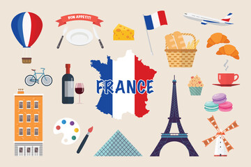Simple and cute illustration set related to france © siraanamwong