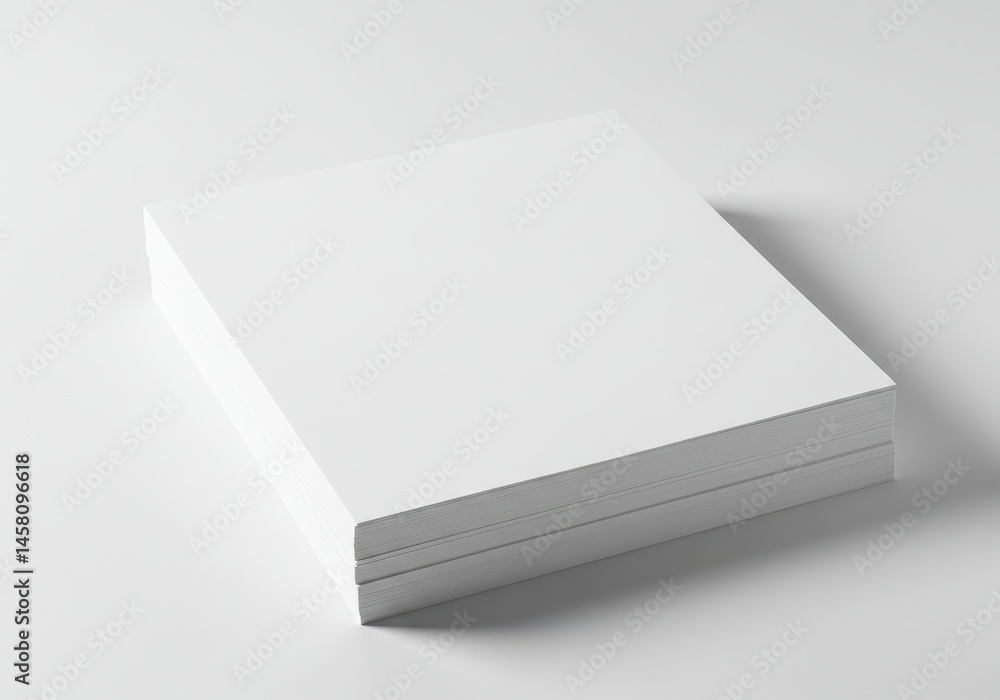 Aufkleber stack of blank white paper sheets on a white surface with soft shadows