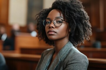 Black woman lawyer presents arguments in court during a legal case, Black woman lawyer in court