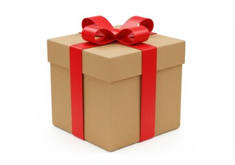 Obraz premium Brown gift box with red ribbon and bow isolated on white background