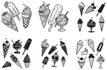 Ice Cream Silhouette Set &ndash; Black Vector Dessert Icons